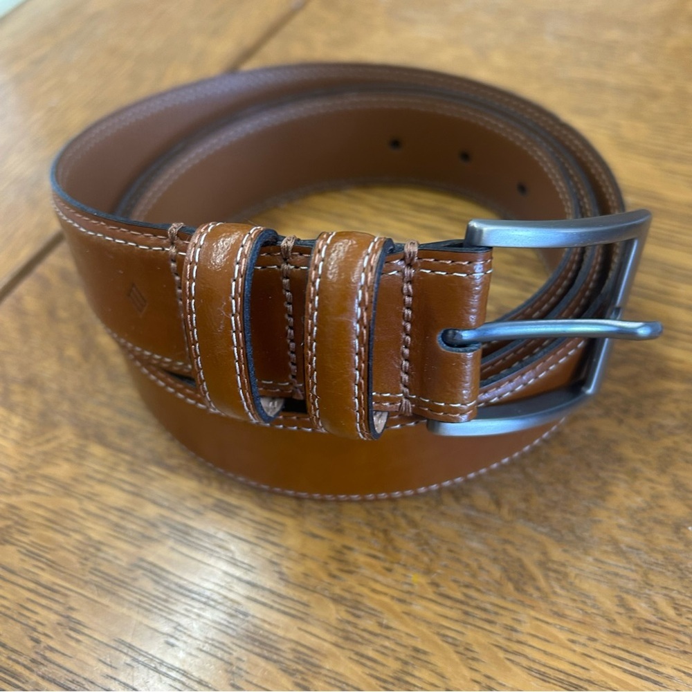 Joseph Abboud Camel Tan Leather Dress Belt 44/110 Brushed Nickel Buckle Classic